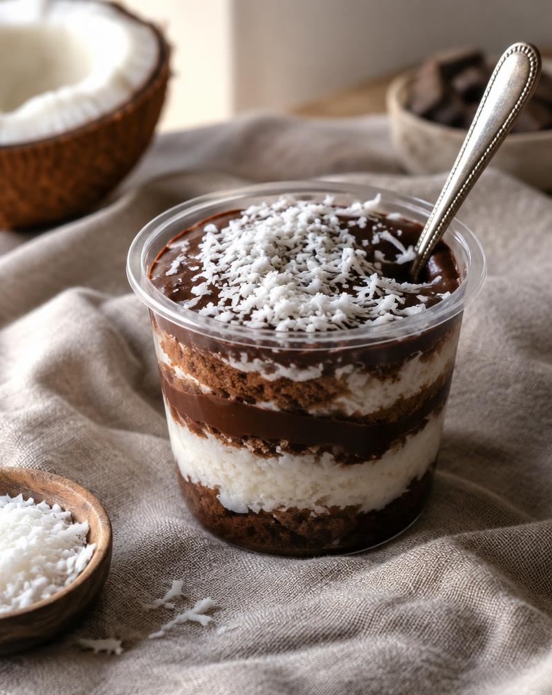 Bolo de pote de chocolate e coco